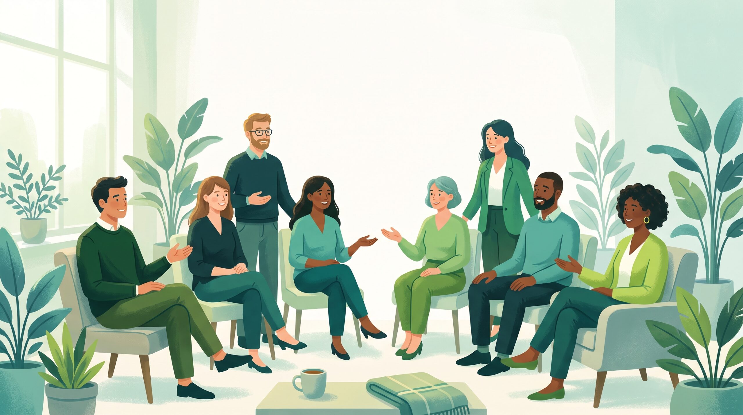 A circle of friendly counselors ready to help