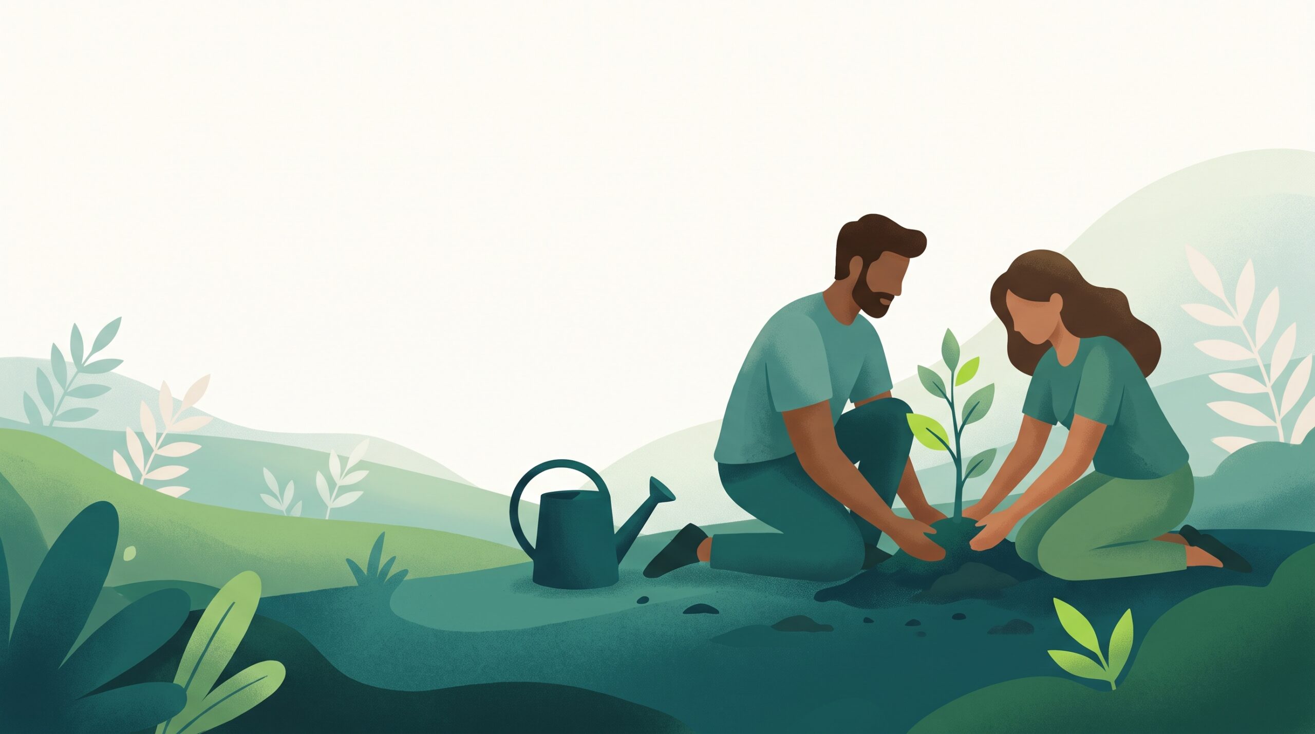 A couple planting a young tree together