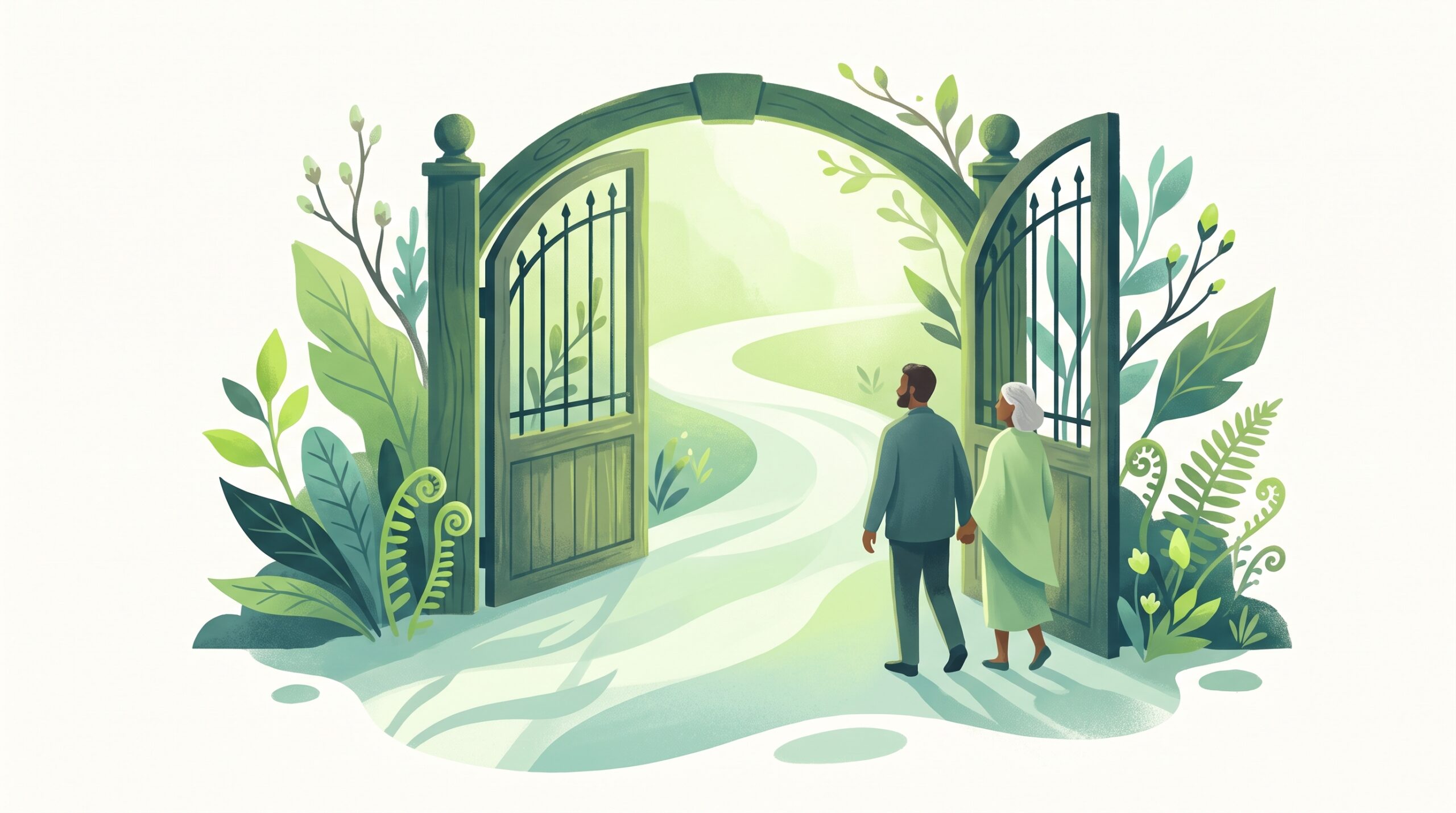 A door opening onto a garden for two