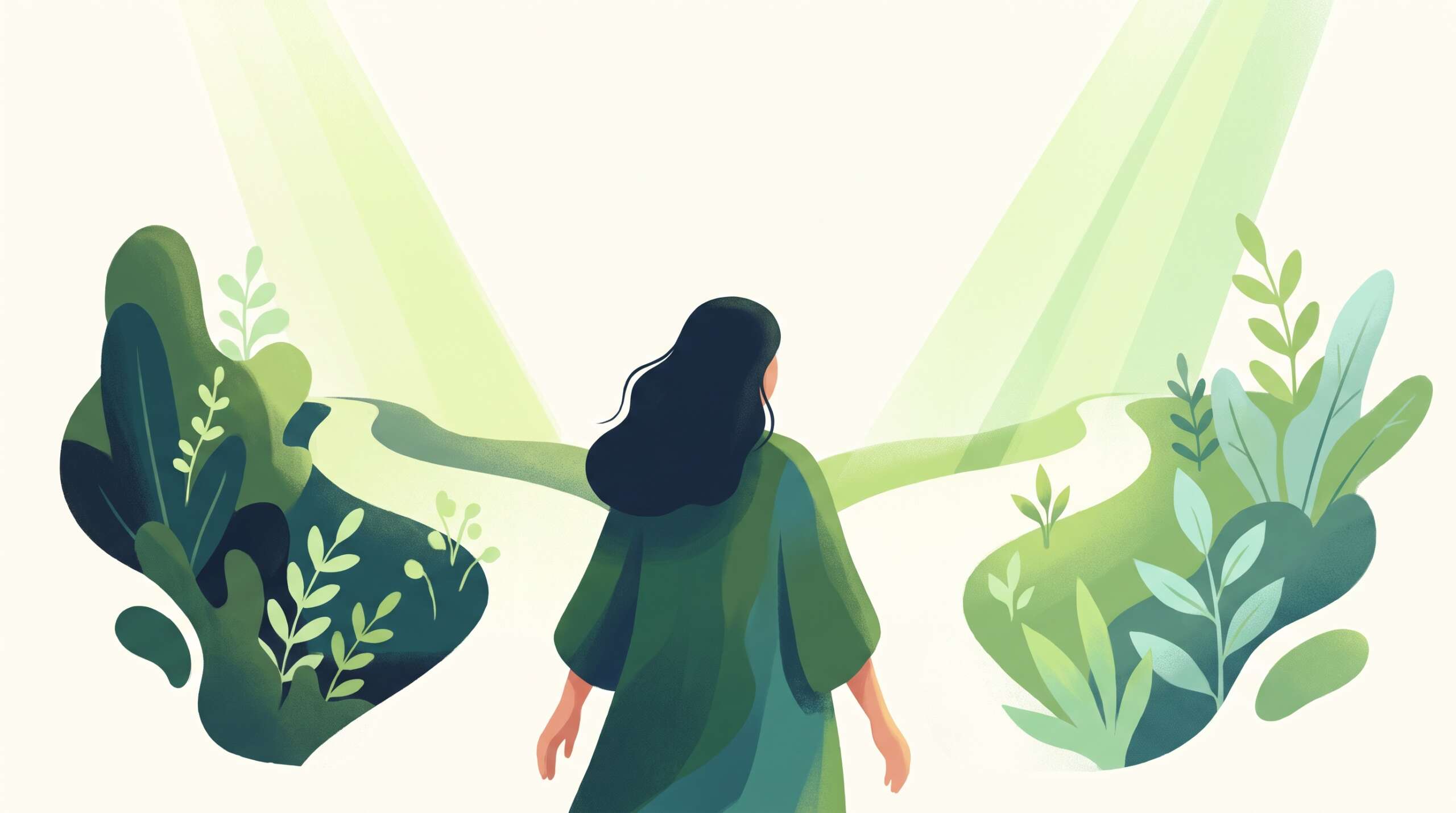 A woman at a fork of two clear garden paths, free to choose — the purpose of disclosure is informed choice