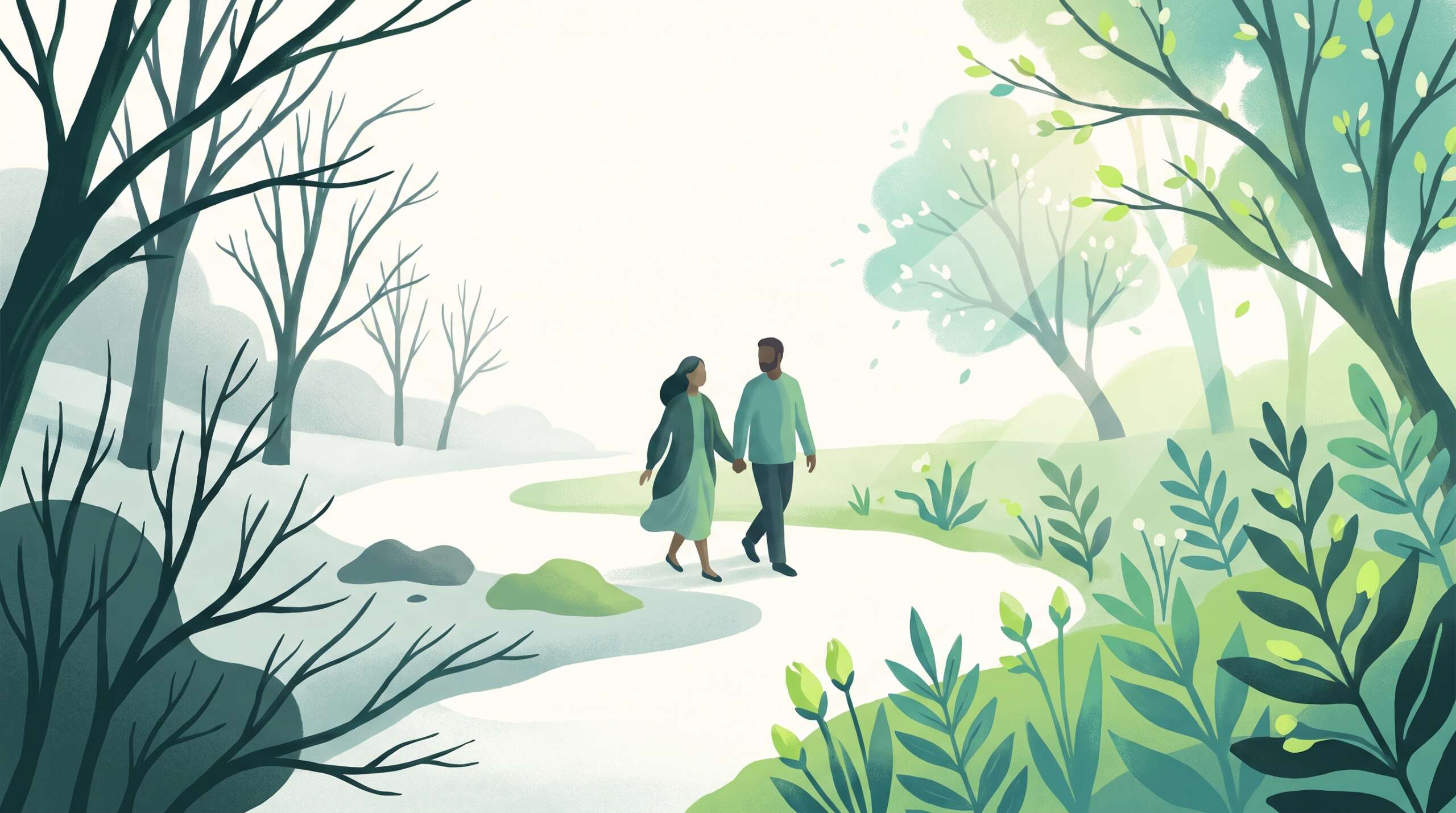 A garden path moving from bare winter branches into fresh spring leaves — the timing of disclosure