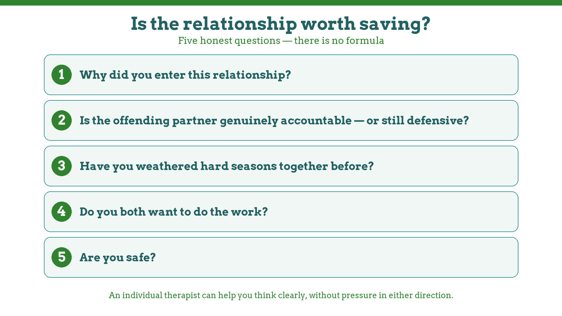 Five honest questions for deciding whether a relationship is worth saving after infidelity