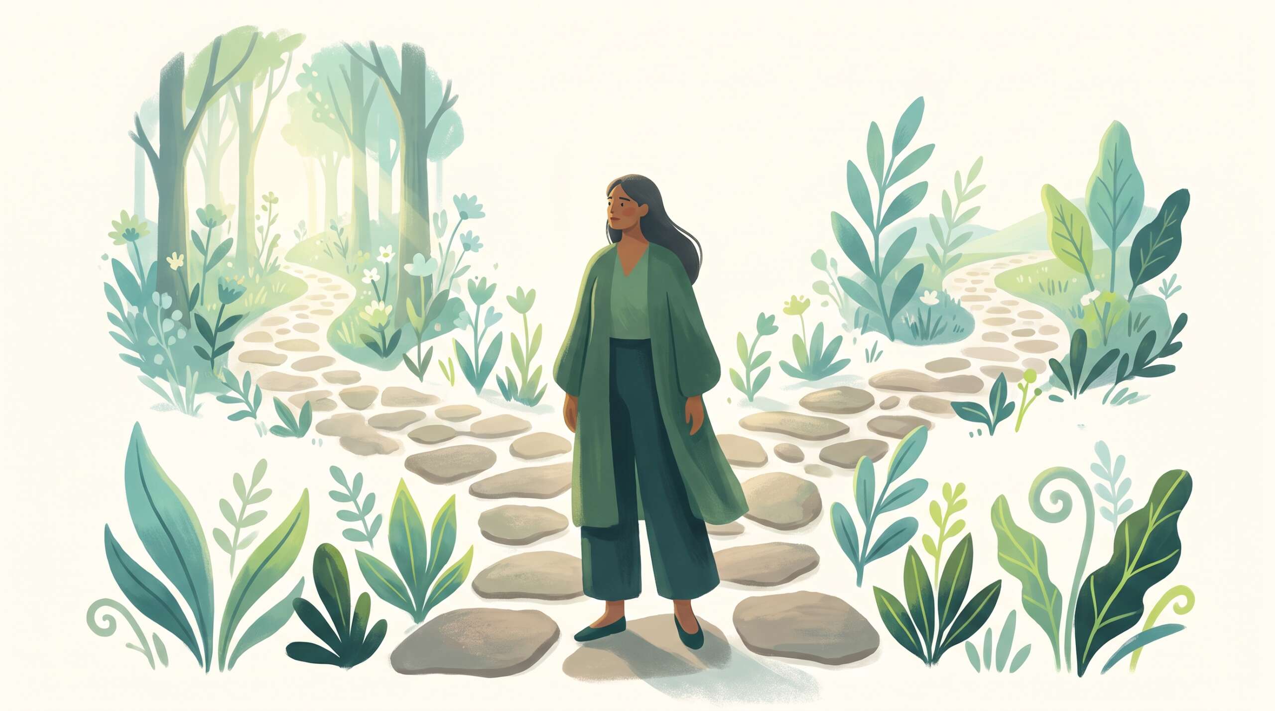 A person standing tall at a garden fork choosing their path