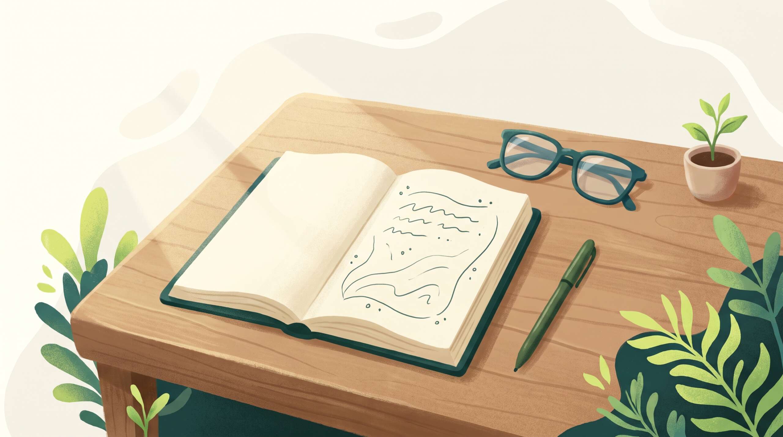 An open notebook with a simple outline beside reading glasses — what this article covers