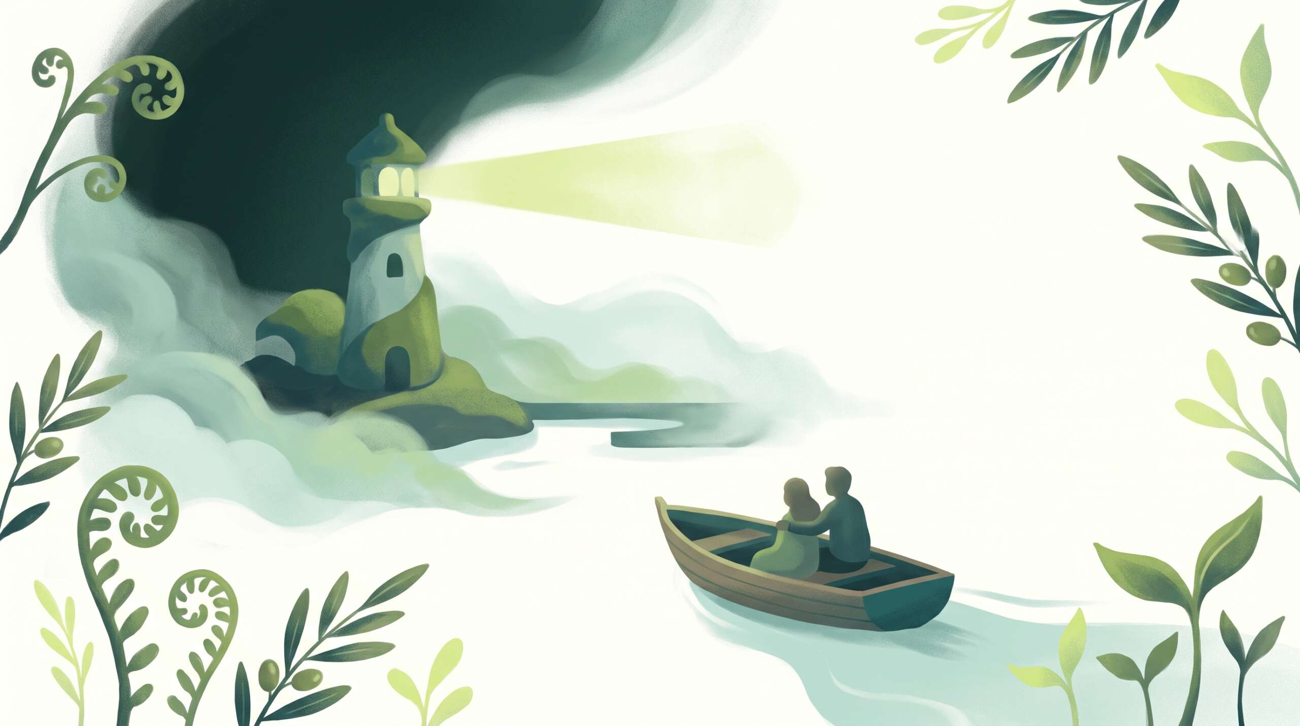 A lighthouse beam cutting through fog toward a safe harbor — why diagnosis creates hope