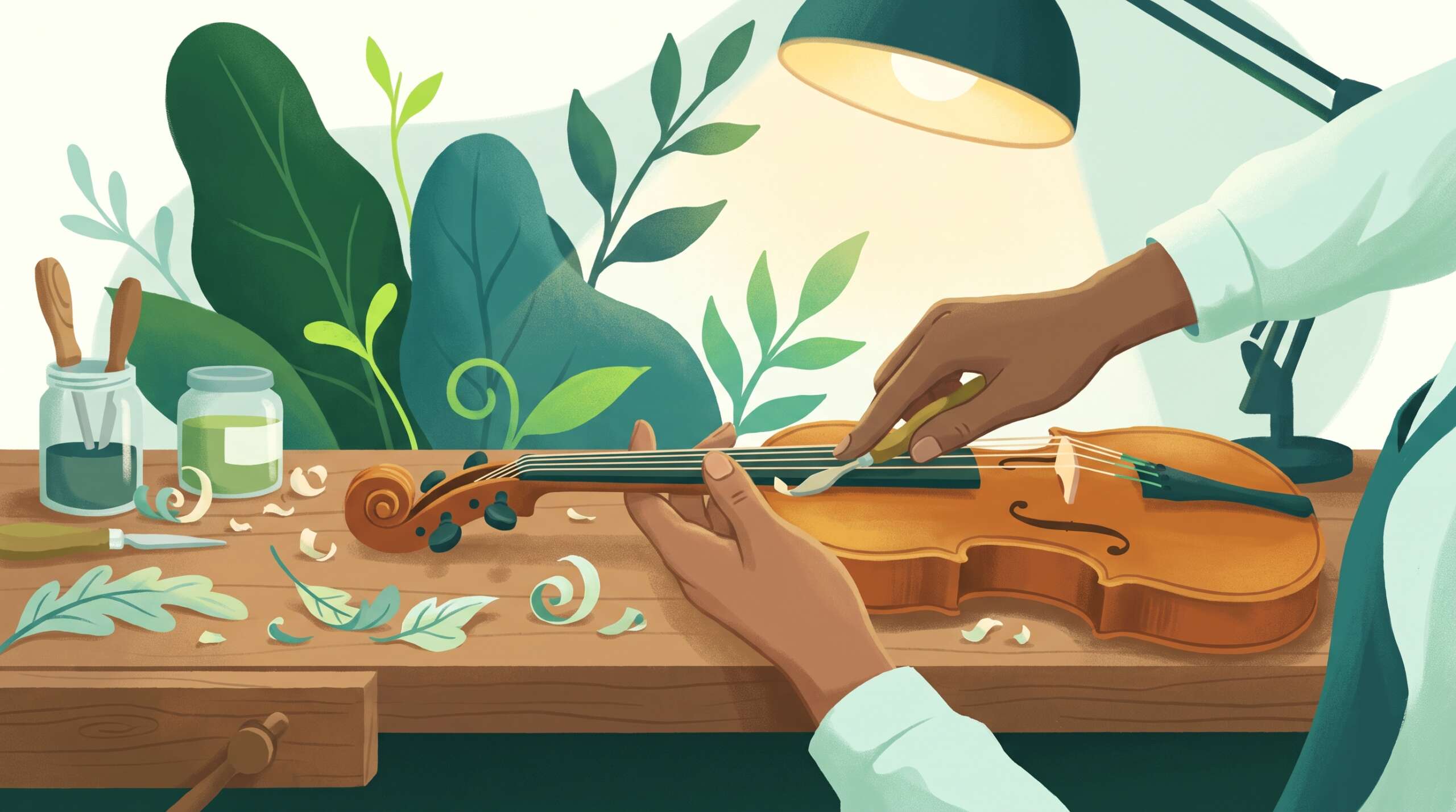 A luthier restoring a beautiful violin at a workbench — you must know what a thing is designed for