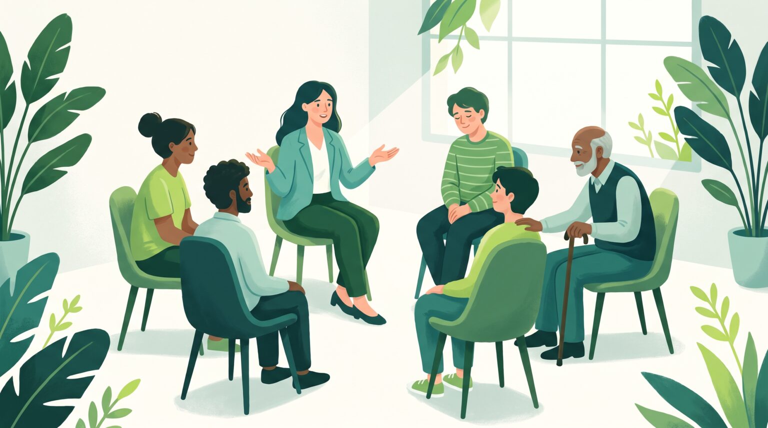 A supportive circle of people meeting together