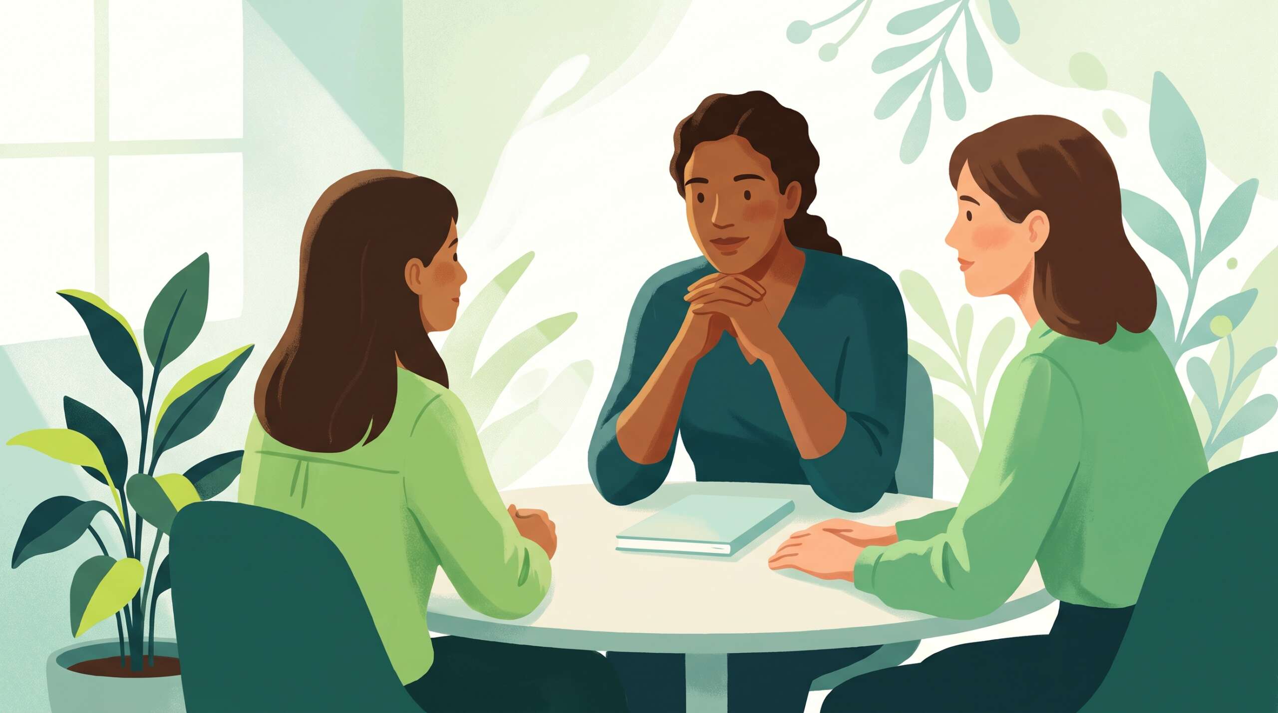 A counselor listening with care as a woman speaks — deciding whether an impact letter fits your healing