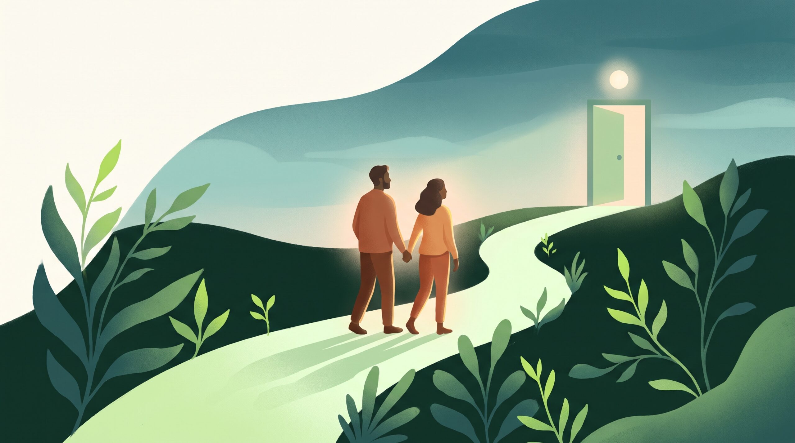 Two people walking toward a counselor's door