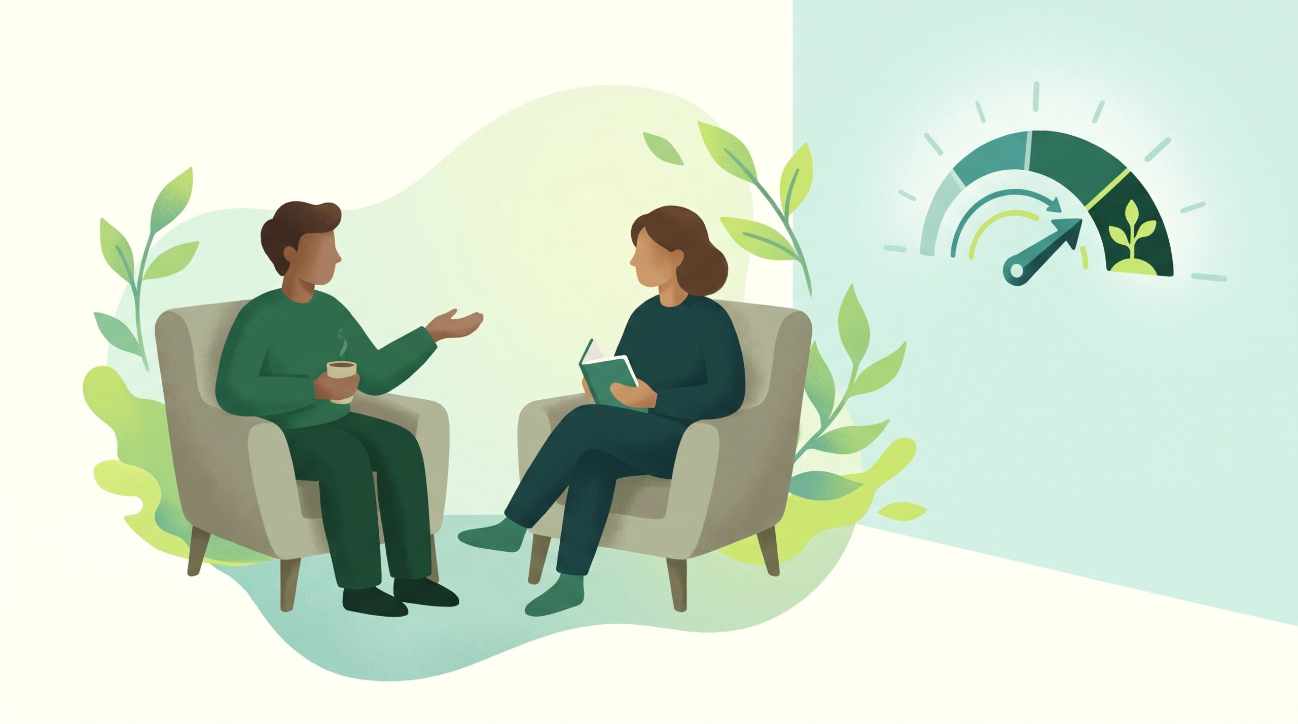 A gentle gauge alongside a counseling conversation