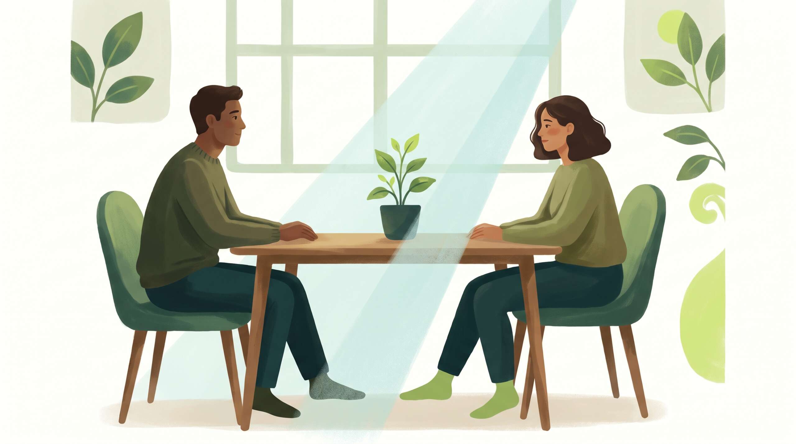 Two people at the same table looking different directions — affairs end a long slow drift, not a bolt from the blue