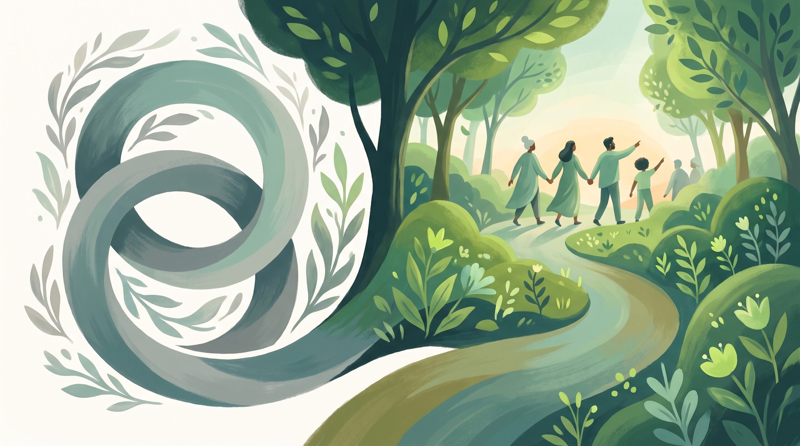 A fork between a gray loop and a living path