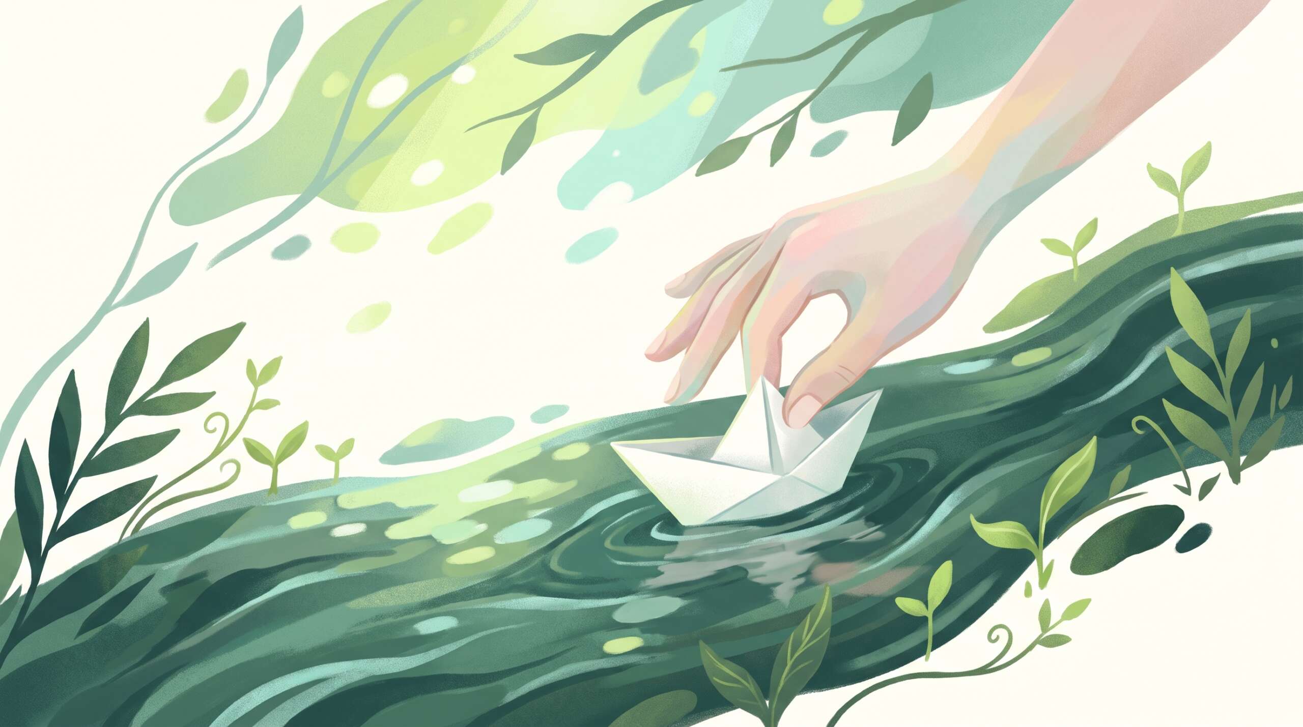 A paper boat at the edge of fast water, a parent's hand reaching to lift it out — why sexting is dangerous