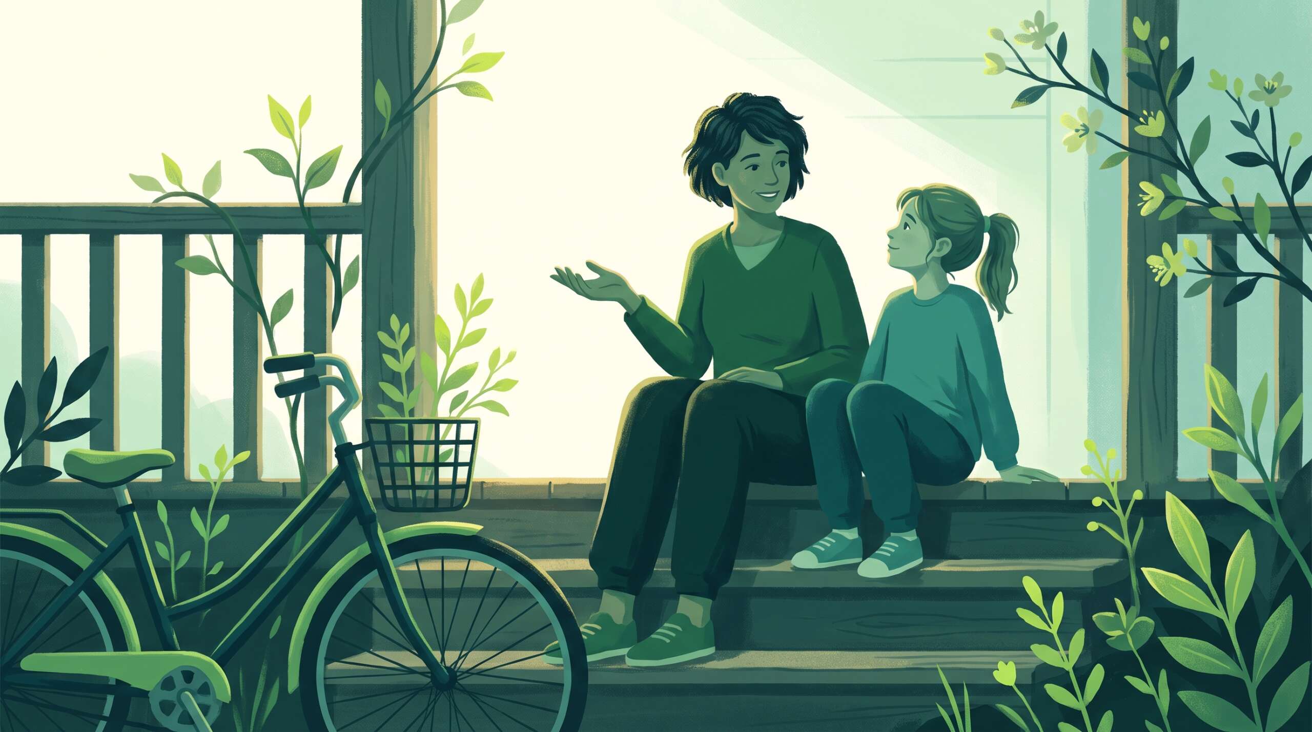 A parent and child talking openly on the porch steps — your relationship is the number-one protective tool