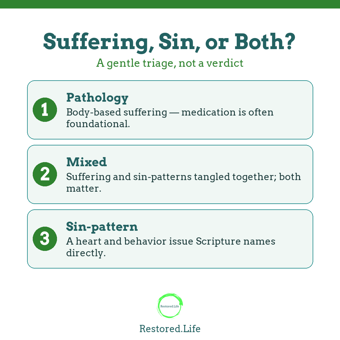 Infographic: Suffering, Sin, or Both? A gentle triage, not a verdict | Restored Life Counseling