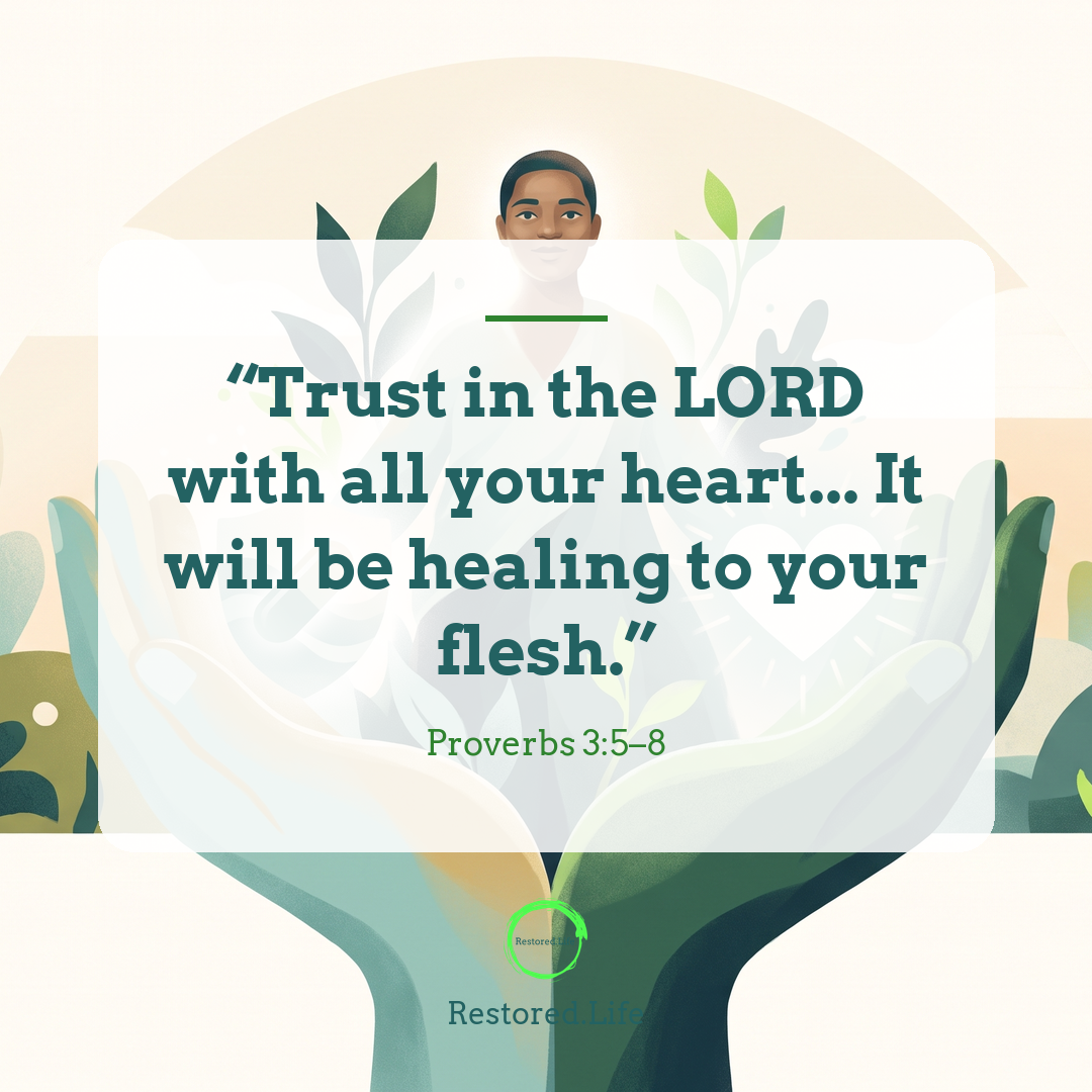 Quote card: Trust in the LORD with all your heart... It will be healing to your flesh. — Proverbs 3:5–8
