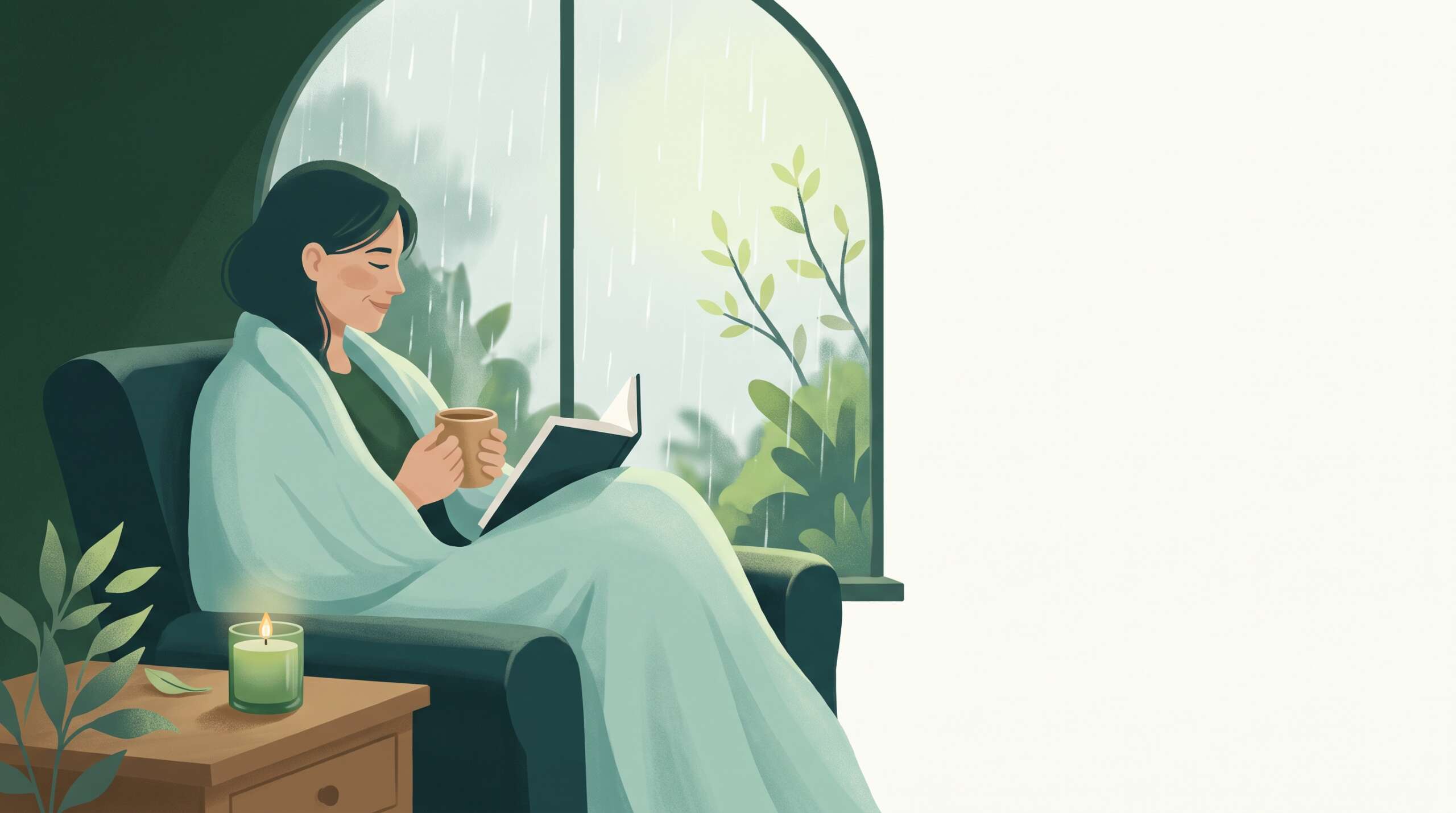 A woman reading by a window with tea and a soft blanket — reading for betrayed partners