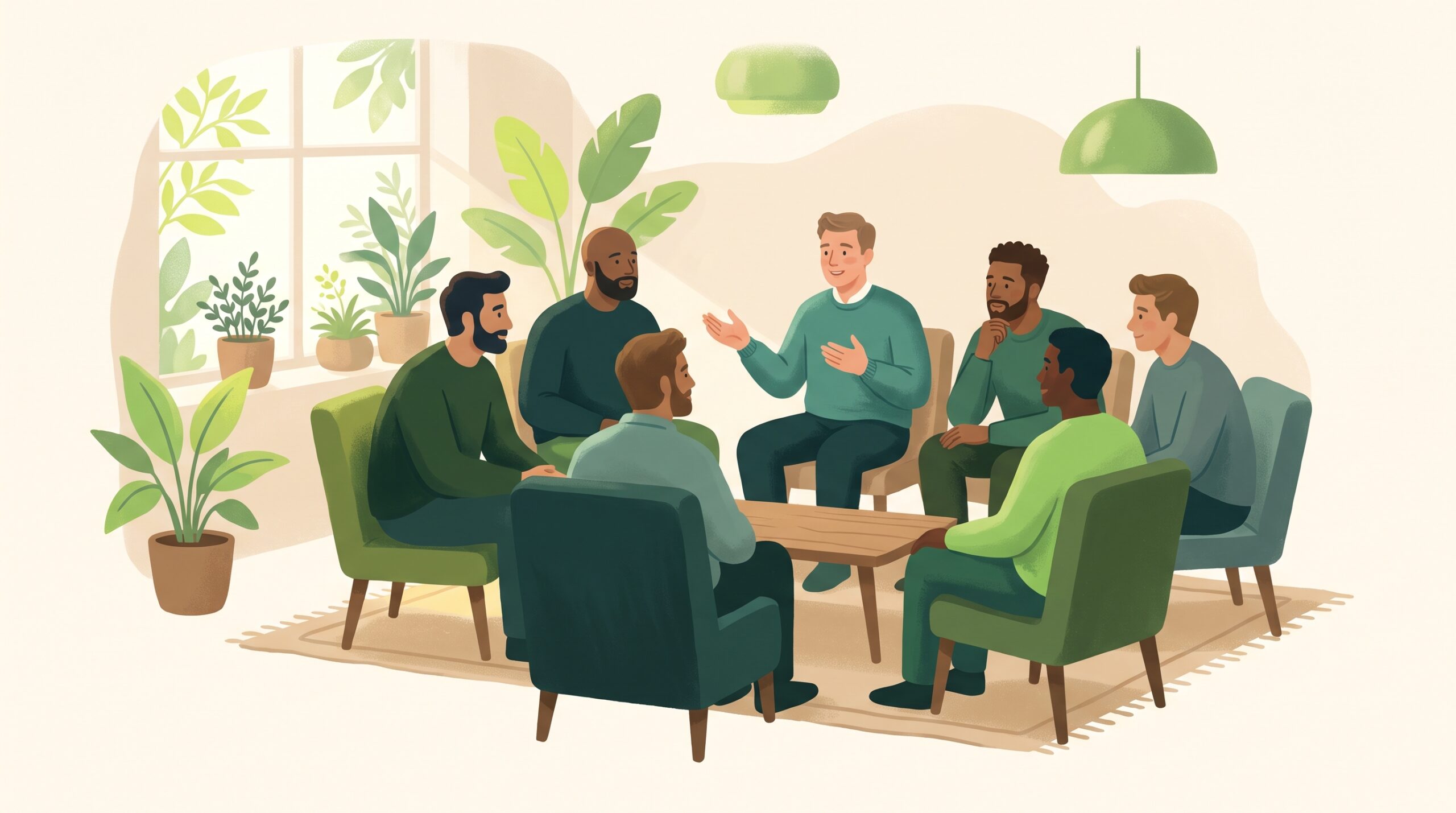 A circle of men supporting one another