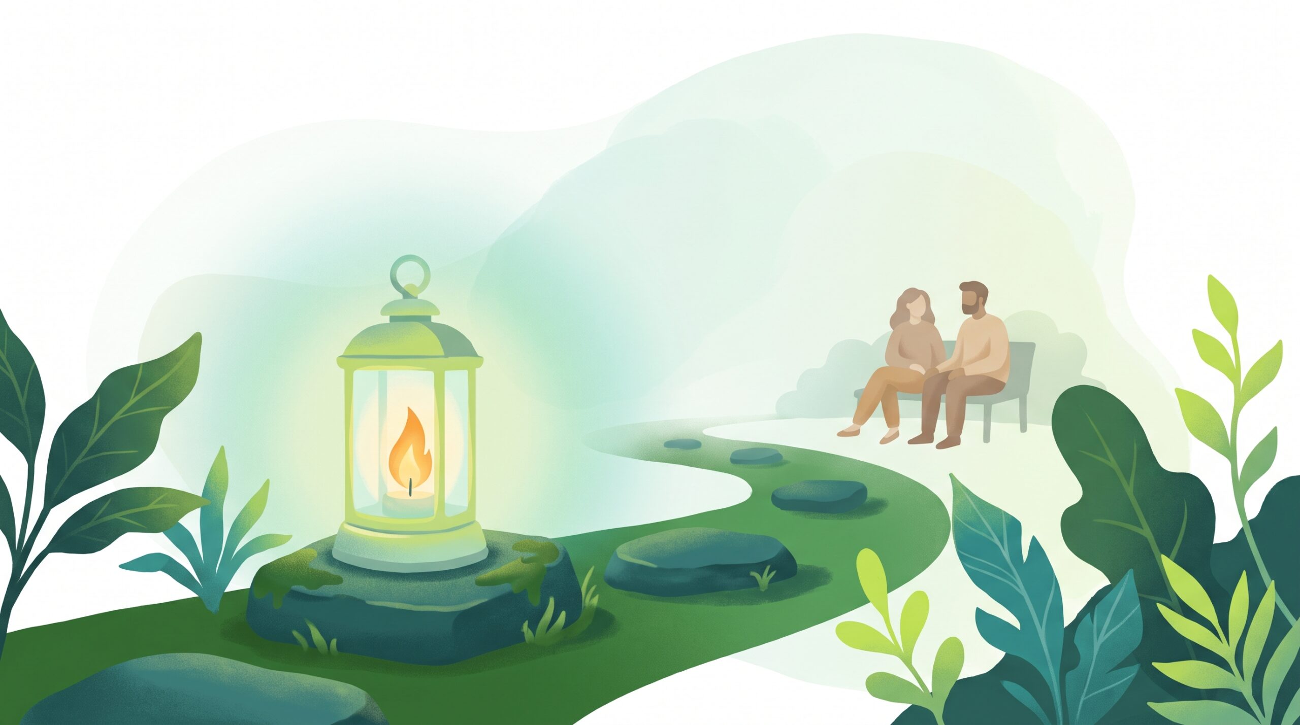 A lantern lighting the first step of a path