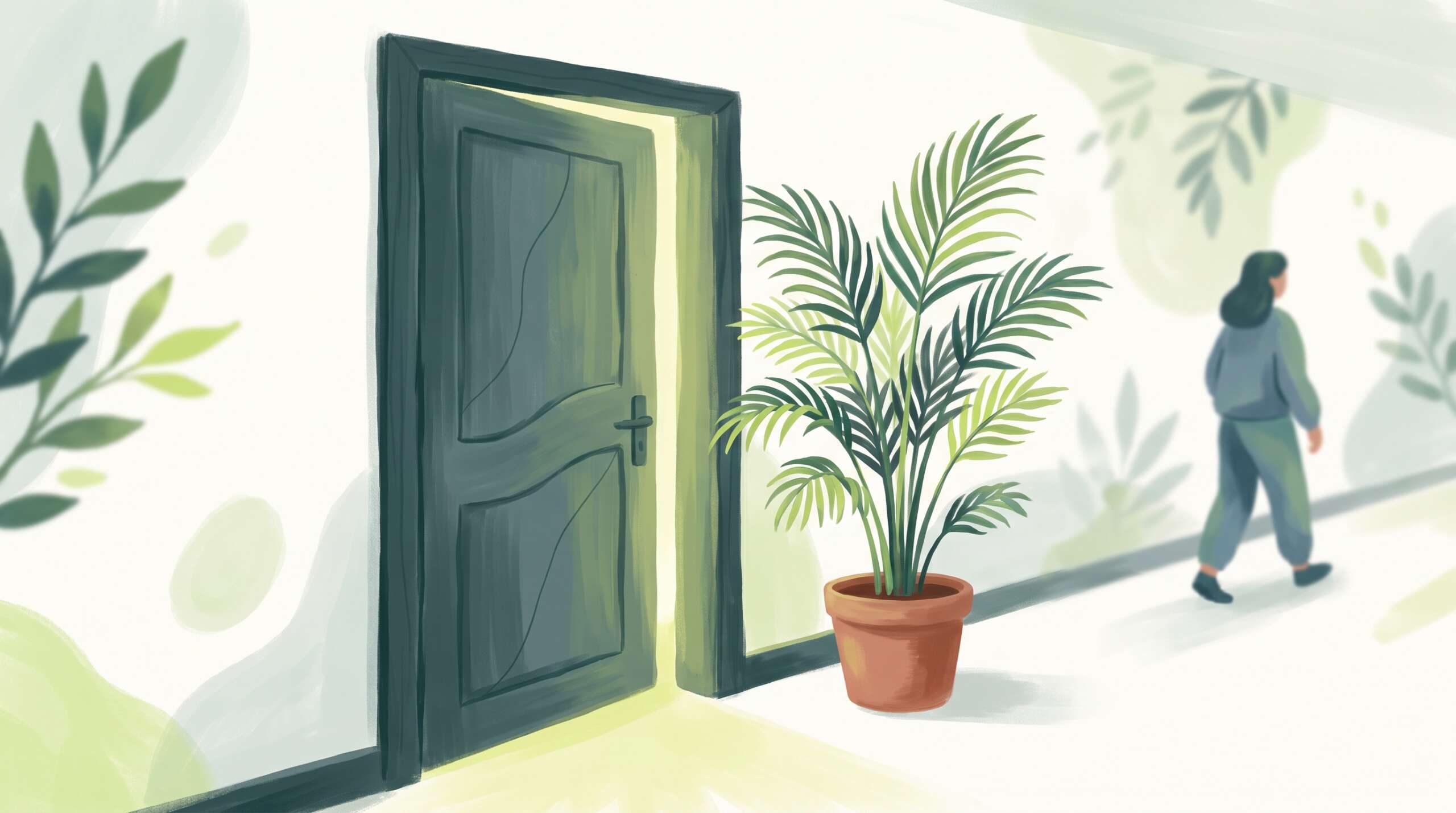 A counseling office door ajar with warm light spilling into the hallway — getting help for spiritual abuse and manipulation